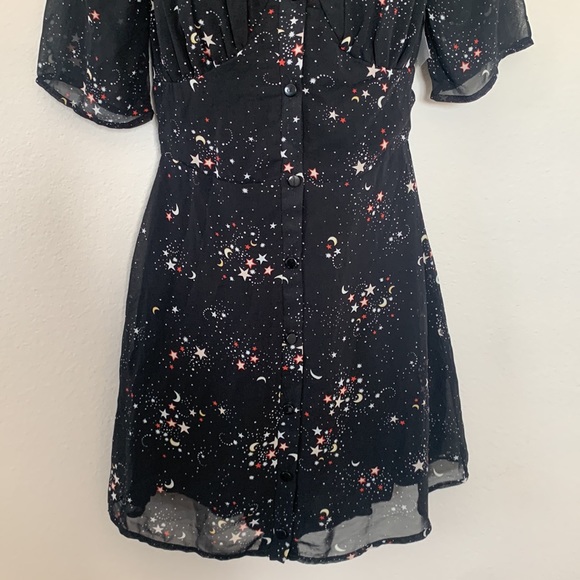 Wild Honey Star Galaxy Print Ruched Bust Button Front Short Sleeve Mini Dress - Picture 5 of 15